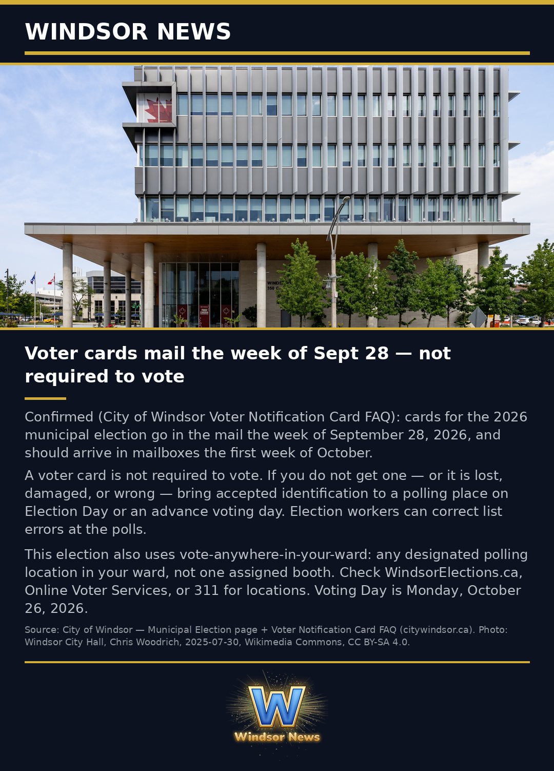 Windsor News card: Voter cards mail the week of Sept. 28, and you don't need one to vote