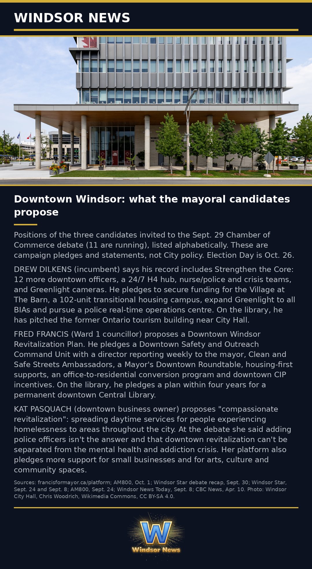 Windsor News card: Downtown Windsor: what the mayoral candidates propose