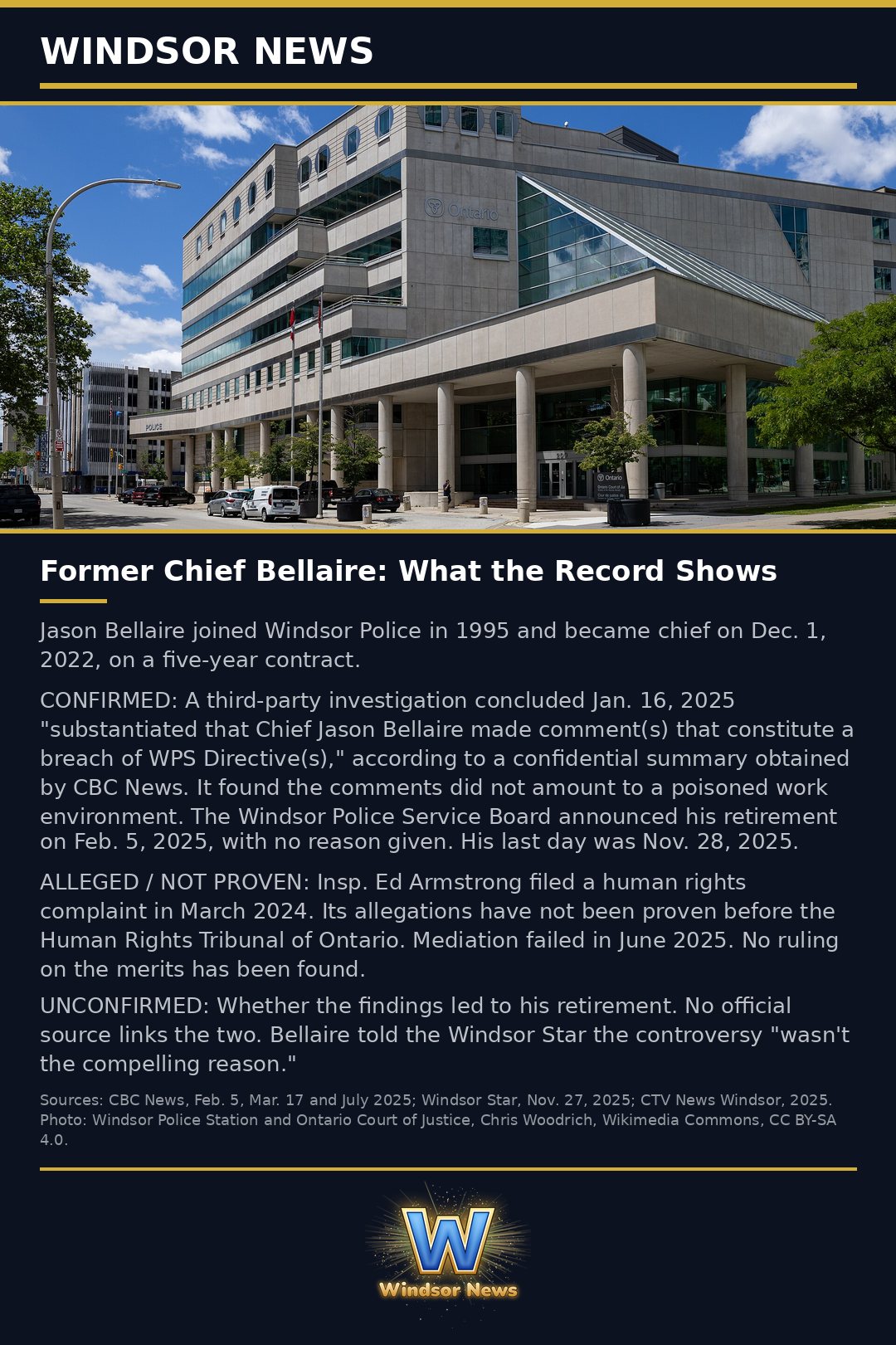 Windsor News card: Former Chief Bellaire: what the record shows